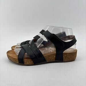 5th Avenue Womens Size 38 Leather Black Sandals Hook & Loop Cork